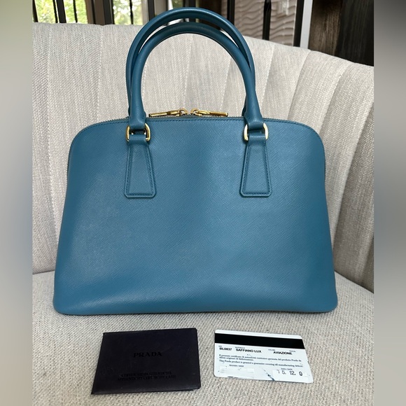 PRADA Logo Blue Saffiano Leather Tote Bag w/ auth cert - Picture 3 of 14